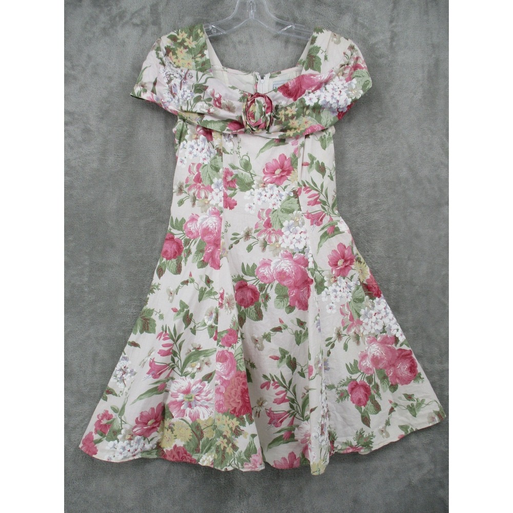 Vintage Jodi Michaels Dress Womens 7/5 3D Floral Fit Flare Off Shoulder Retro